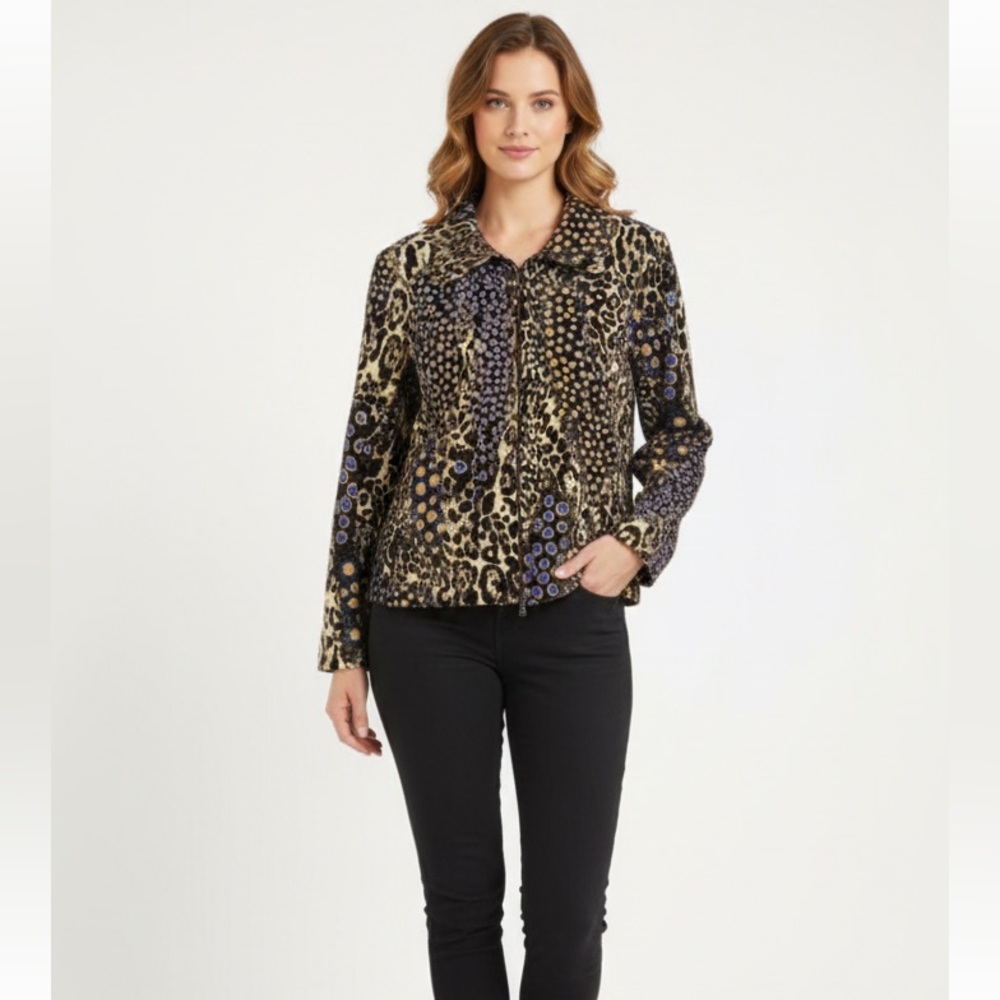 Frank Lyman Mixed Animal Print Zip Up Jacket Size 16